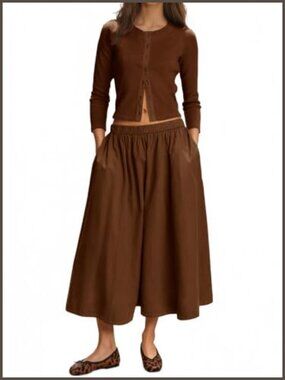 Ribbed Knit 2 Piece Midi Skirt Set Button Cardigan Casual Outfit